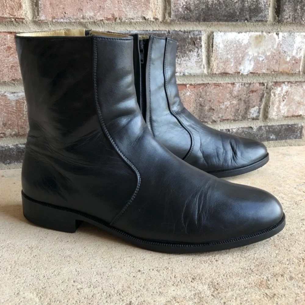 Bragano Cole Haan Made in Italy Leather Zipper Up Black Leather Lined Boot 8
